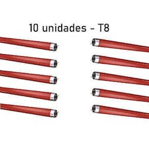 Kit 10 lâmpadas tubular vermelha 20w t8 60cm fluorescente