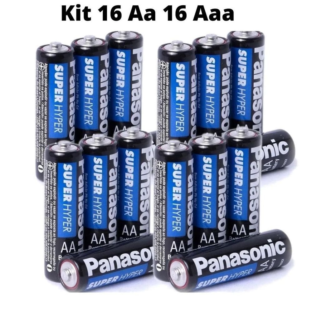 Kit pilha panasonic aaa 16 un + aa 16 un comum zinco
