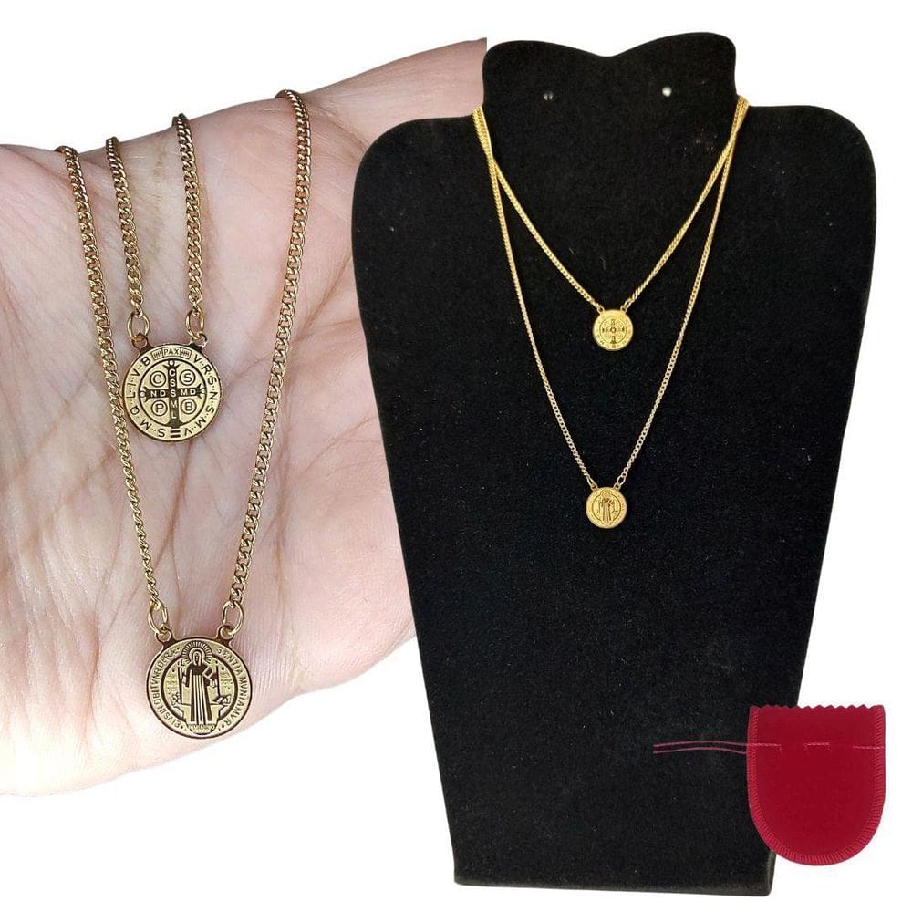Escapulário são bento aço banhado ouro - proteção elegante