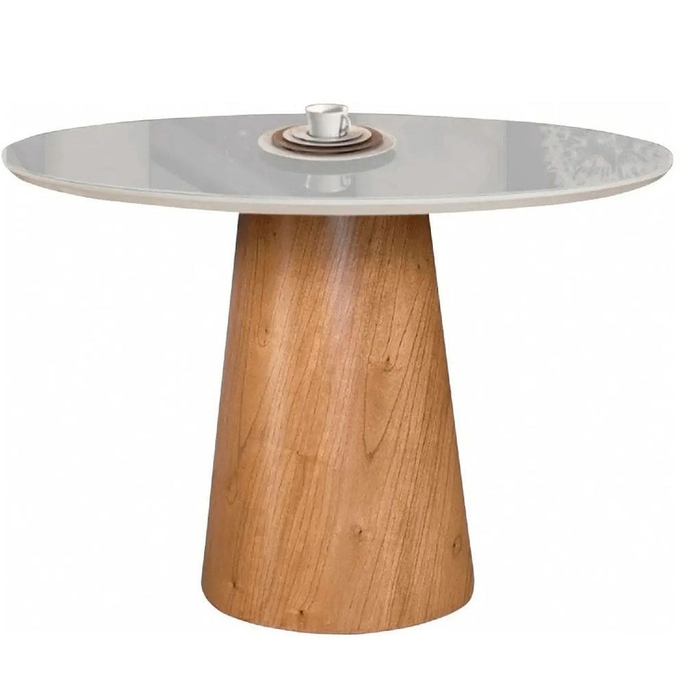 Mesa de Jantar Cone Tampo Laqueado Com Vidro 100cm Facilita Decor