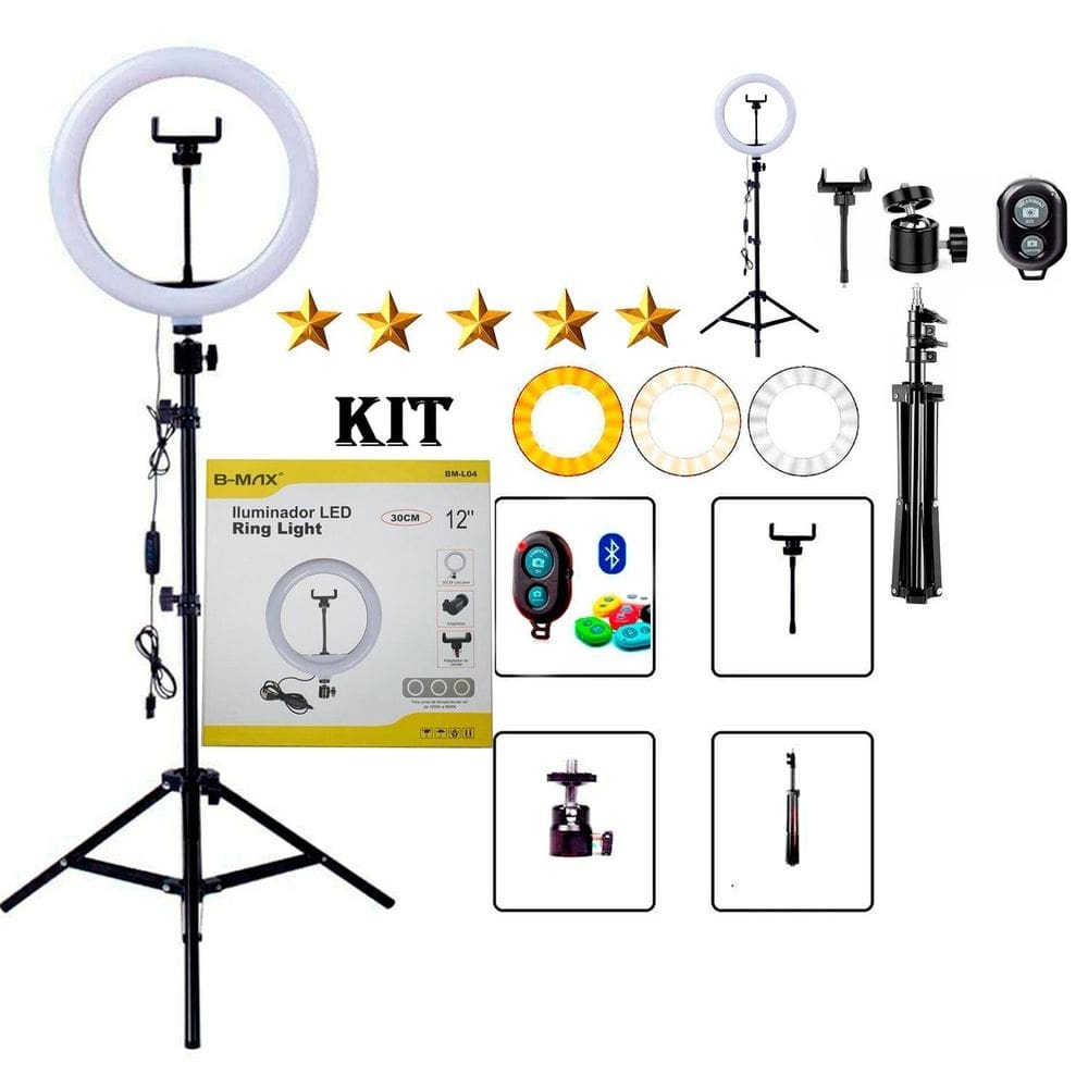 Kit iluminador ring ligth anel luz 26cm fotos make tripé 2.1