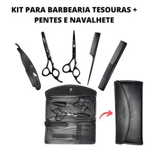 Kit para cabeleireiro tesoura navalha + desfiadeira e pentes