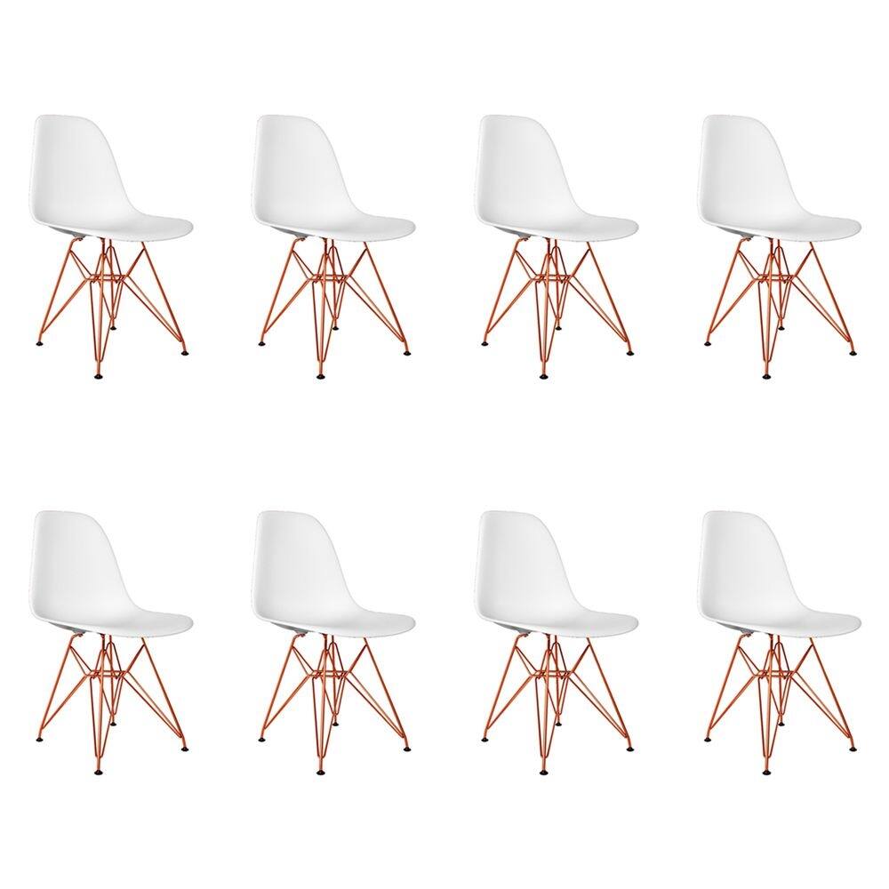 Kit 8 Cadeiras Jantar Assento Branco Eiffel Eames Base Ferro Cobre