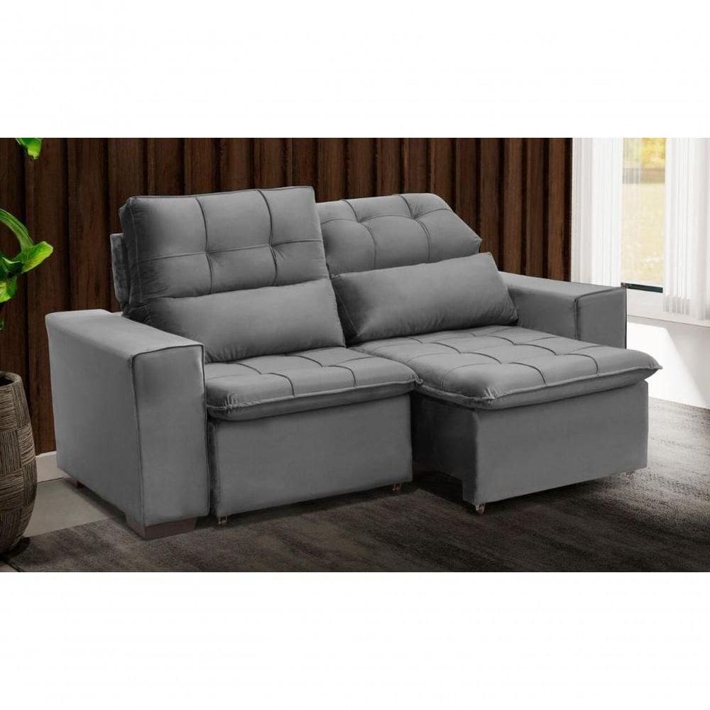 Sofá Retrátil E Reclinável 150 Cm Classic Veludo Cinza