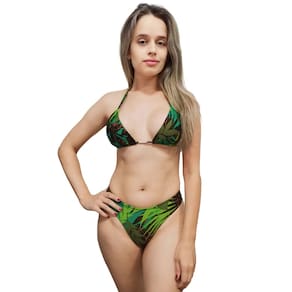 Biquíni feminino cortininha com bojo removível e calcinha asa delta fio dobrado
