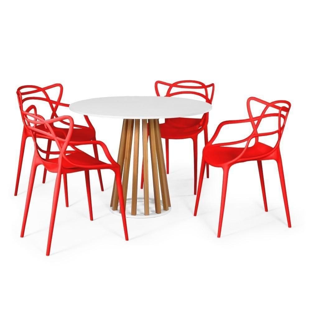 Conjunto Mesa Branca 100cm Com 4 Cadeiras - Vermelho