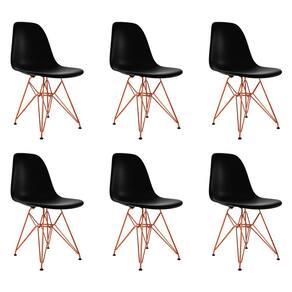 Kit 6 Cadeiras Jantar Assento Preto Eiffel Eames Base Ferro Cobre