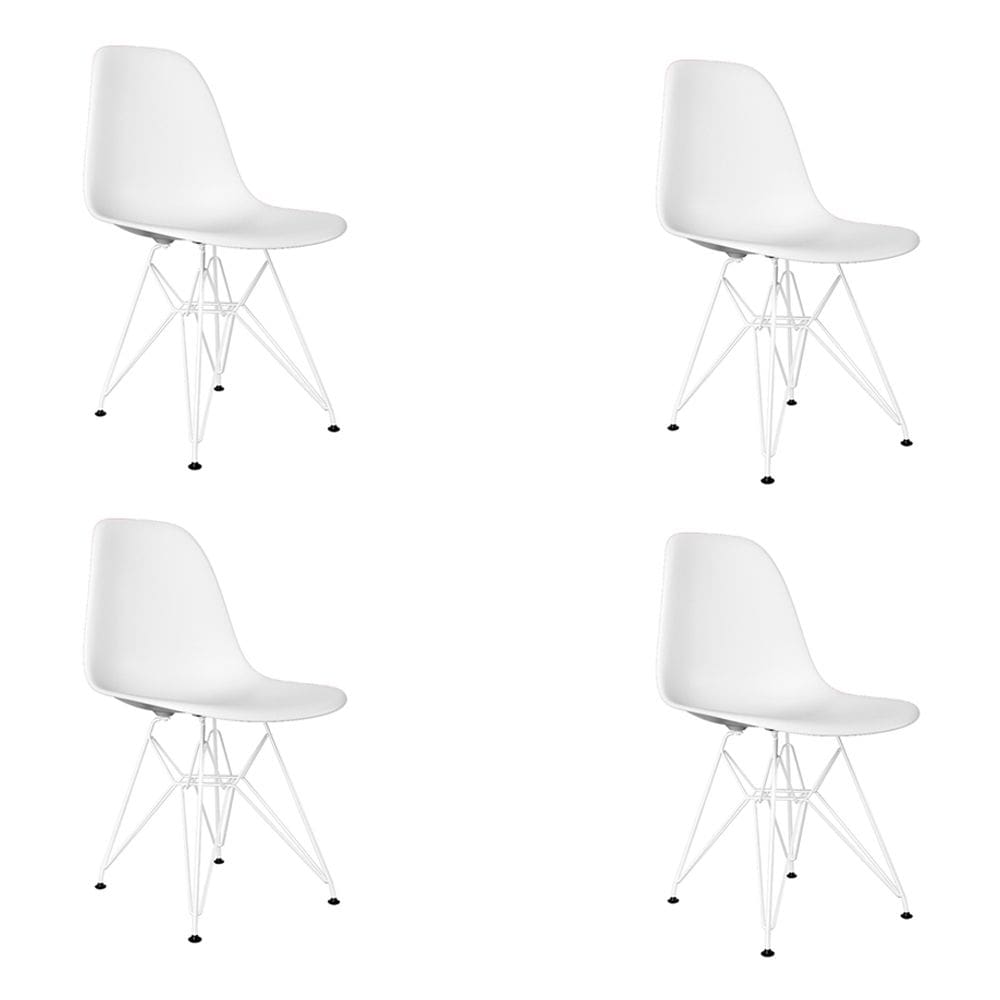 Kit 4 Cadeiras Jantar Assento Branco Eiffel Eames Base Ferro Branco