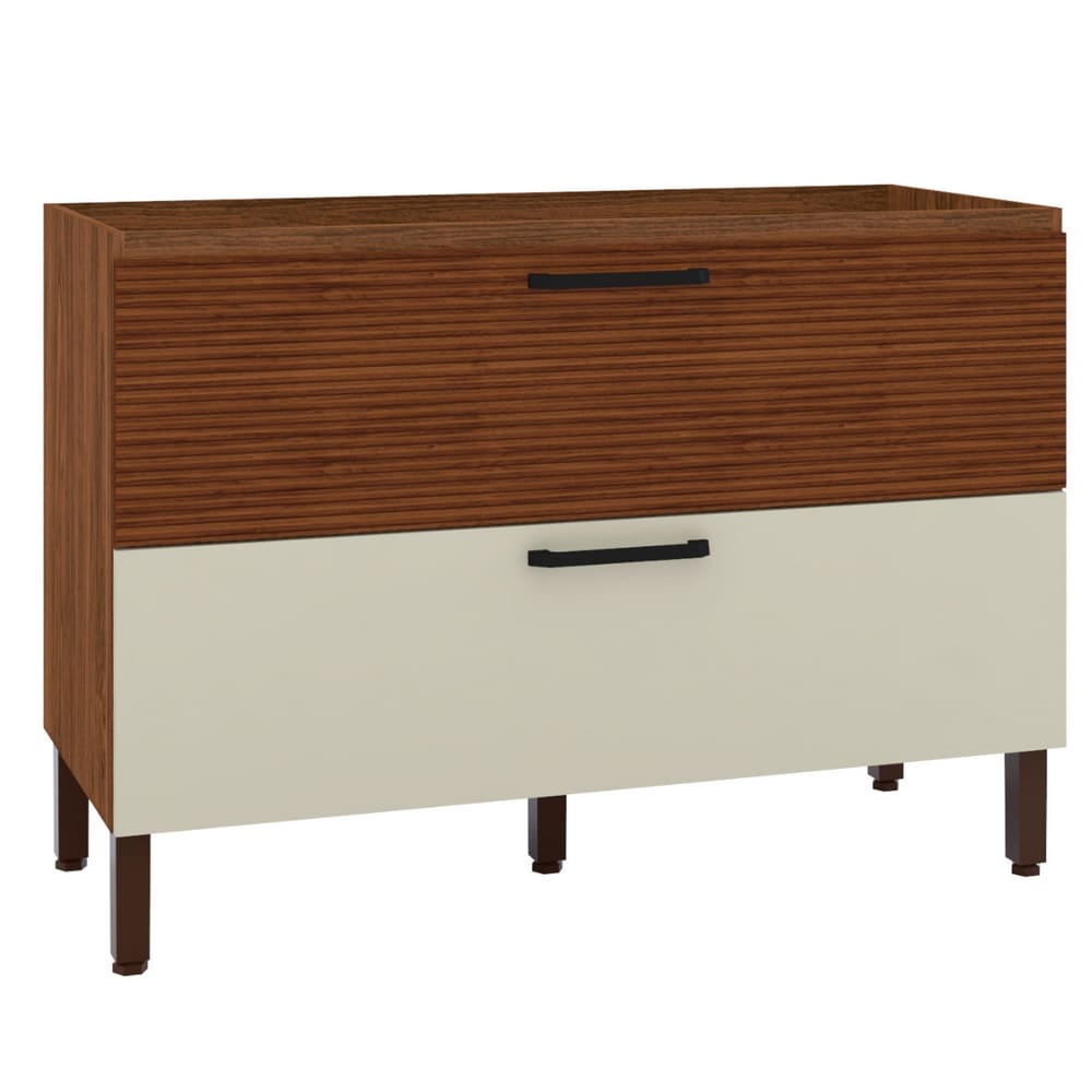 Balcão com 2 Gavetas Niagara Nogueira Off White Ripado