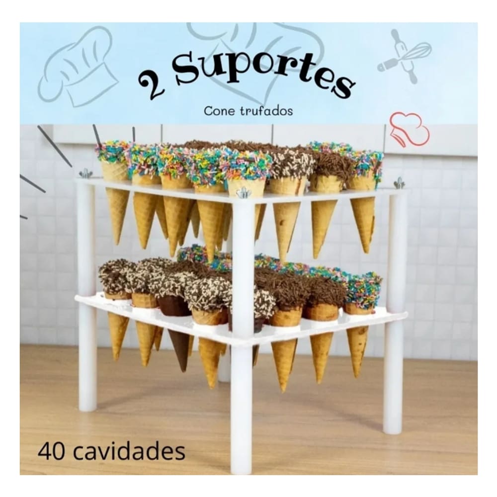2 Suporte Para Cone Trufado C/ 40 Cavidades Solrac
