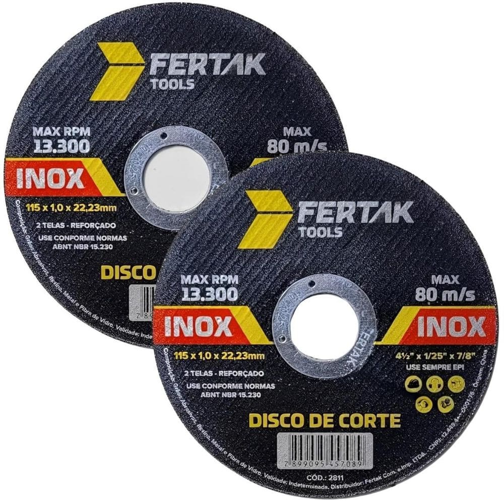 Disco Corte Inox Ferro Esmerilhadeira 115X1X22Mm Kit 02 Un