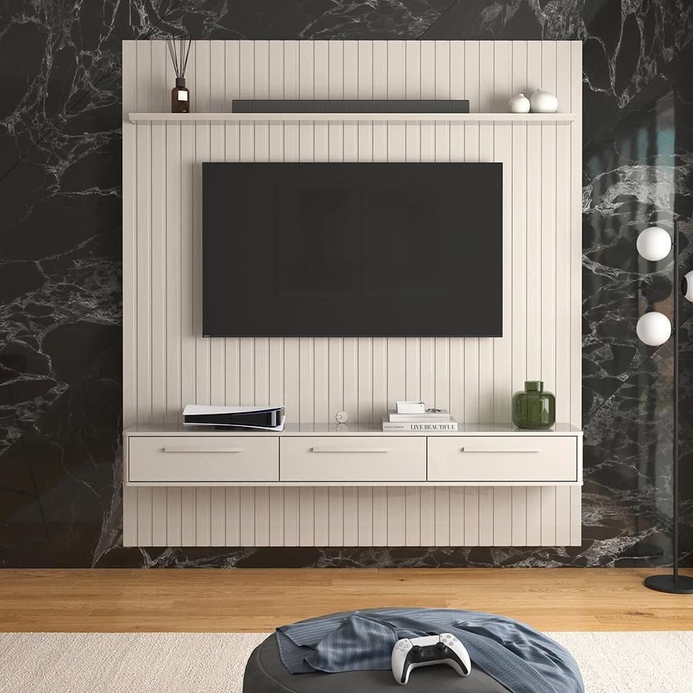 Painel Oslo Frisado Para Tv Até 75 Polegadas Off White - Lukaliam Móveis