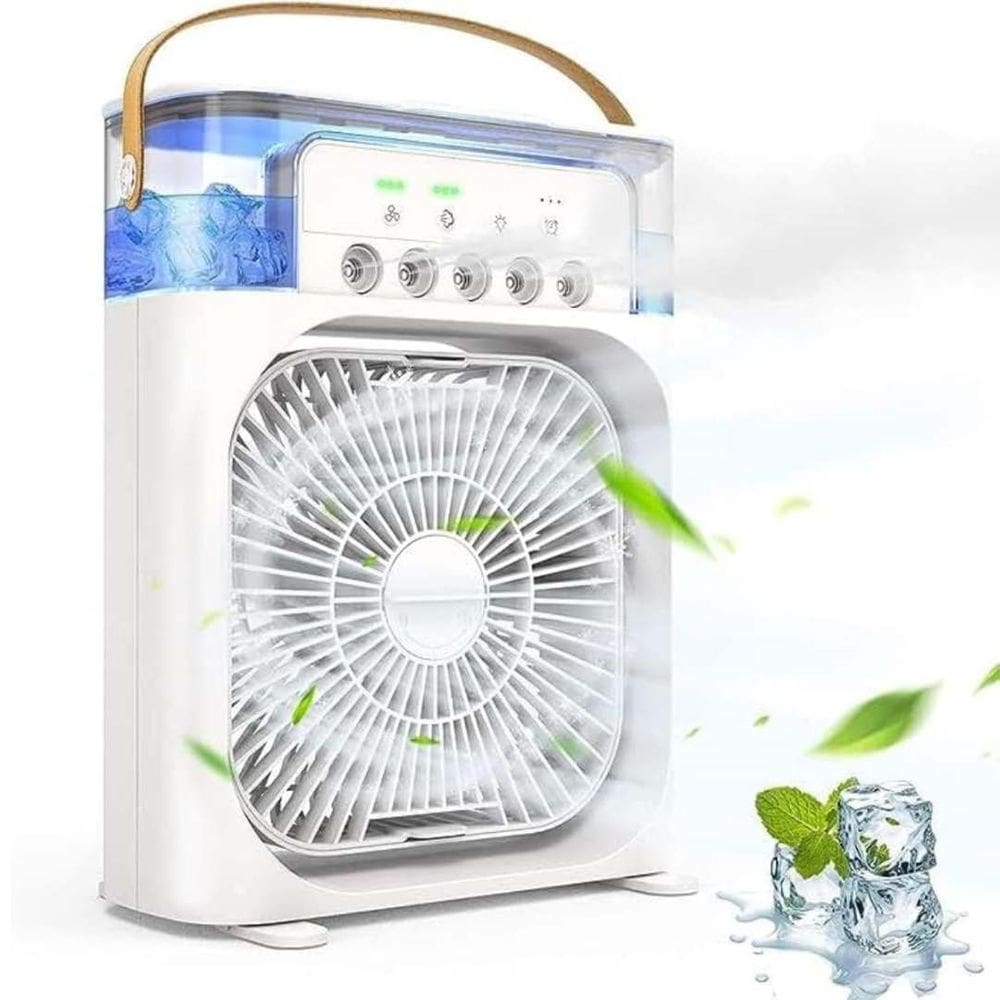 Ventilador Portátil de mesa Umidificador Climatizador Água Gelo Led