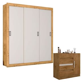 Cômoda 8000 e Guarda Roupa Casal COR2303044 Freijó Baunilha Flex - Araplac