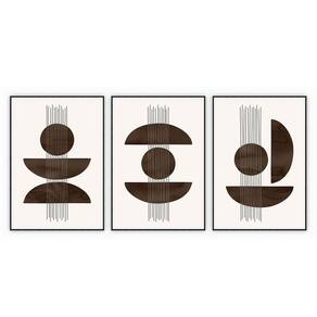 Kit Com 3 Quadros Decorativos Abstratos Com Moldura Para Sala Quarto Escritório 52x722 Abstrato 007