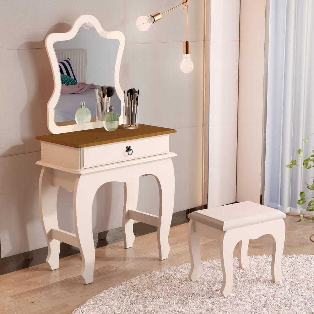 Penteadeira Infantil Laila Com Banqueta Pérola Nature