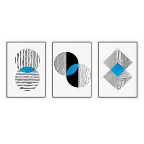 Kit Com 3 Quadros Decorativos Abstratos Com Moldura Para Sala Quarto Escritório 67x92 Abstrato 004