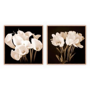 Kit Com 2 Quadros Decorativos Florais Com Moldura Para Sala Quarto Escritório 72x72 Floral 012