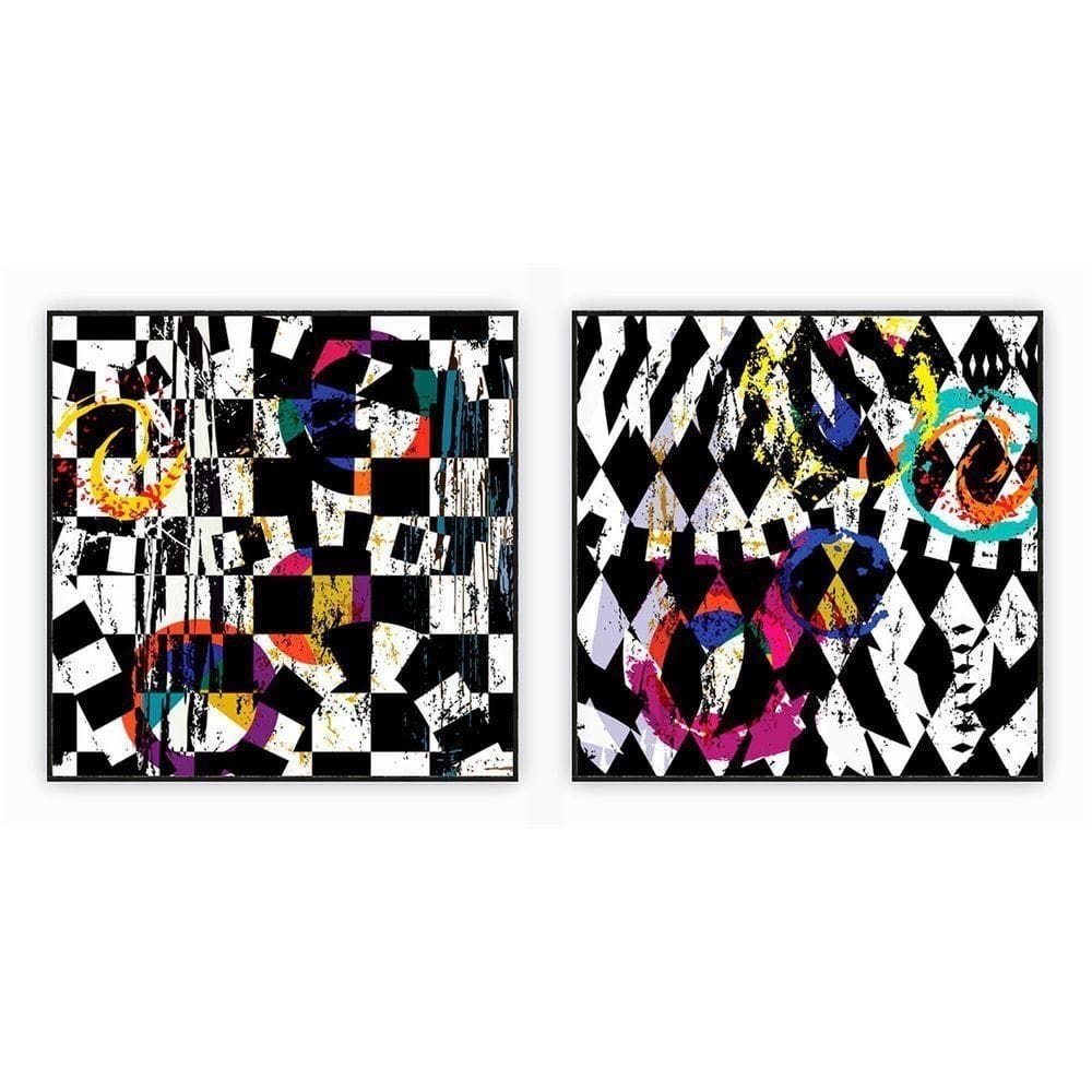 Kit Com 2 Quadros Decorativos Abstratos Com Moldura Para Sala Quarto Escritório 32x32 Abstrato 014