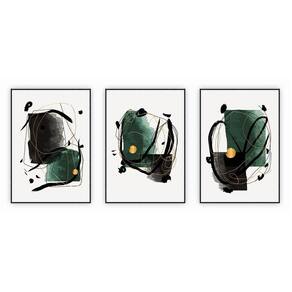 Kit Com 3 Quadros Decorativos Abstratos Com Moldura Para Sala Quarto Escritório 52x723 Abstrato 002