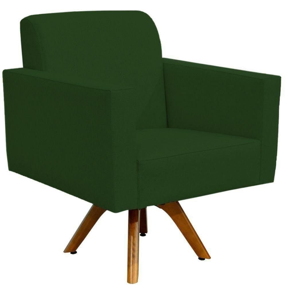 Poltrona Giratória Base De Madeira Suede Verde Musgo