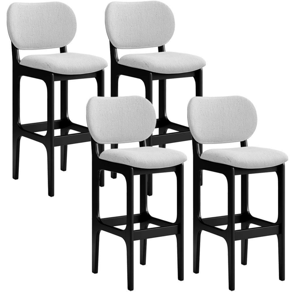 Kit 4 Banquetas Alta Betta Preto Linho Cinza