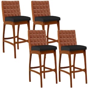 Kit 04 Banquetas Altas Mila Camel Corano Preto