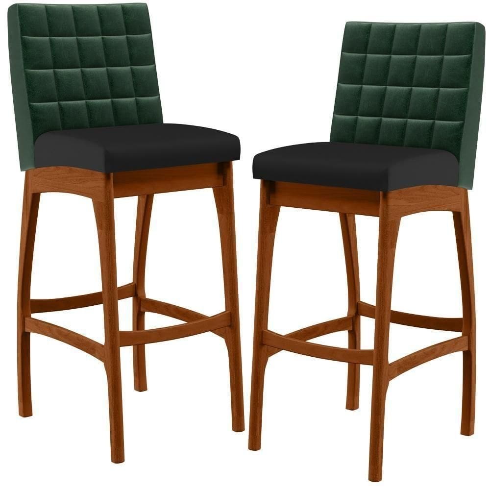 Kit 02 Banquetas Altas Cozinha B04 Verde Musgo Preto