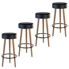 Kit 4 Banquetas Estofada Com Pés De Madeira Couríssimo Preto