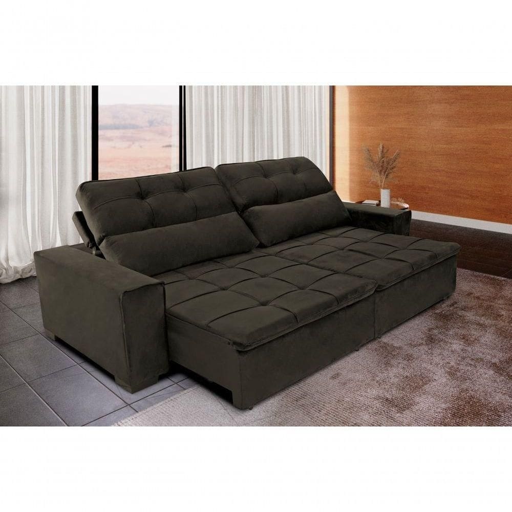 Sofá Retrátil E Reclinável 290 Cm New Moscou Veludo Tabaco