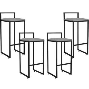 Kit 04 Banquetas Alta Para Cozinha L02 Preto Cinza