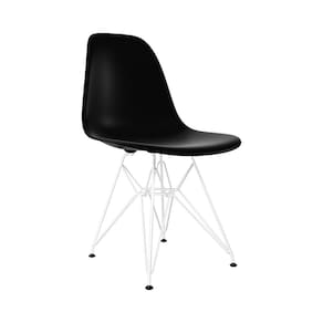 Cadeira Jantar Assento Preto Eiffel Eames Base Ferro Branco