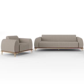 Kit Sofá 3 Lugares 180Cm Com Poltrona Molino Bege C-107
