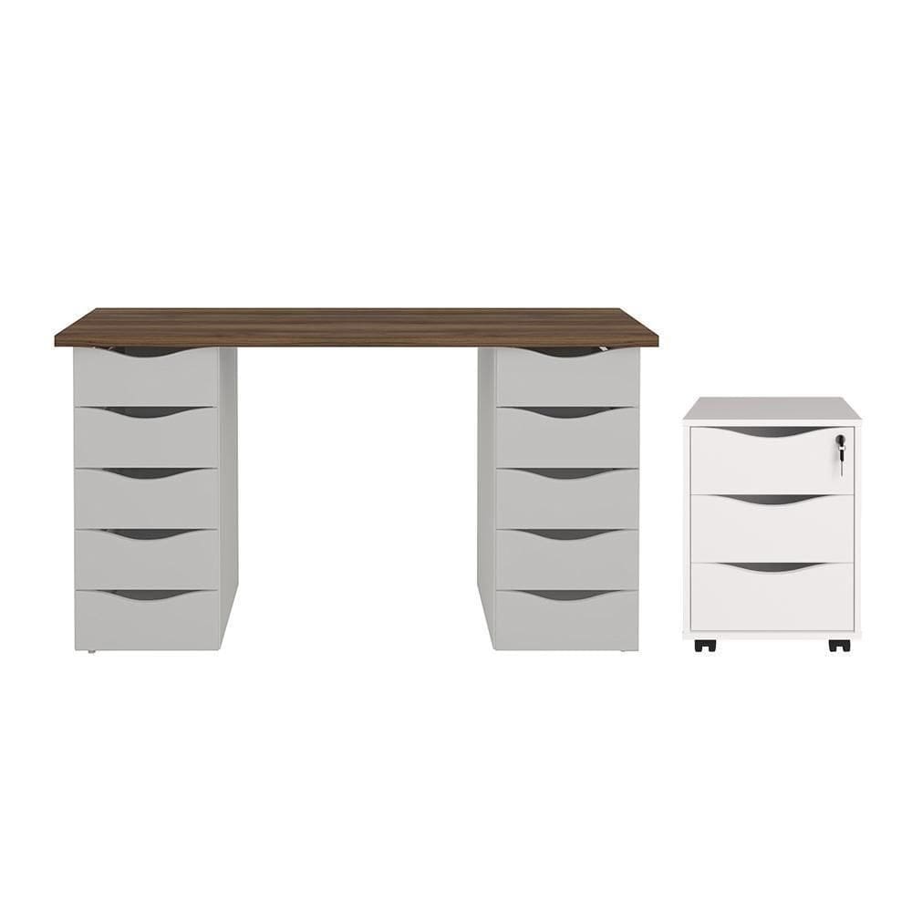 Jogo Gaveteiro E Escrivaninha Kassel Nogal Branco