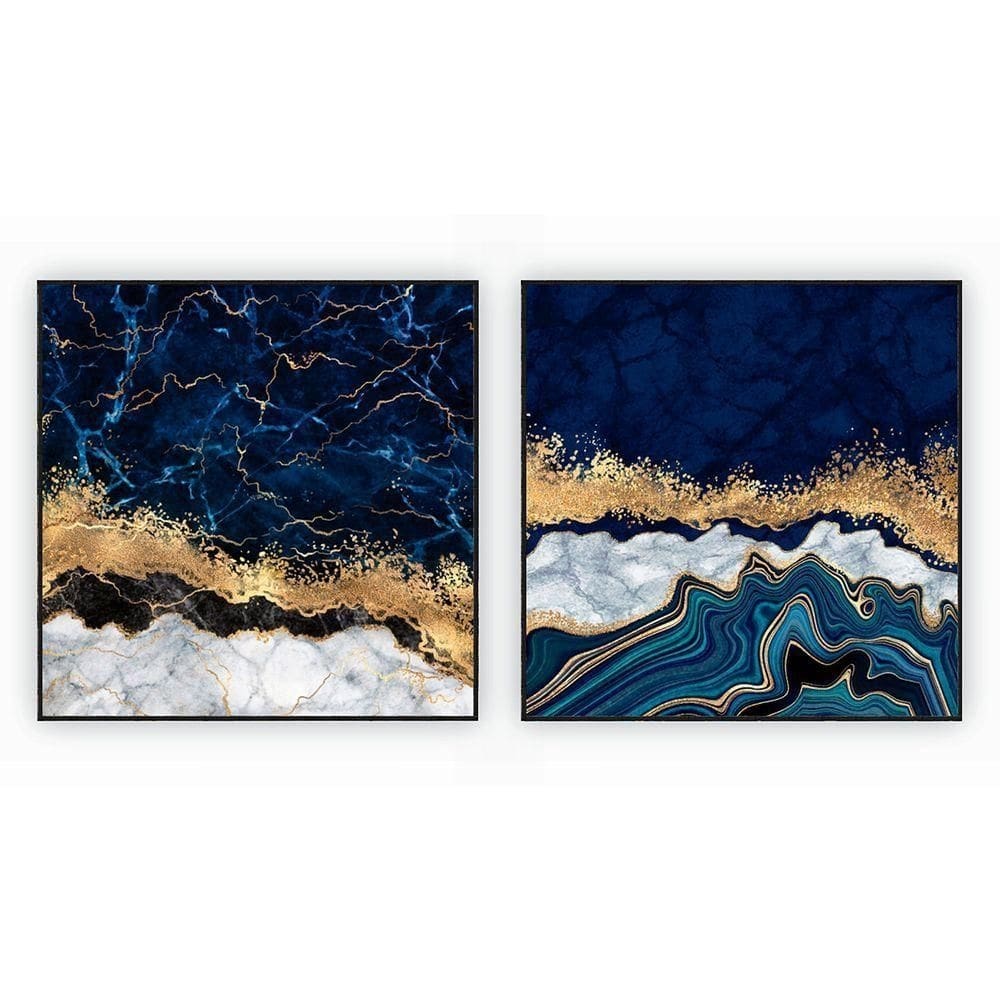 Kit Com 2 Quadros Decorativos Abstratos Com Moldura Para Sala Quarto Escritório 92x92 Abstrato 012