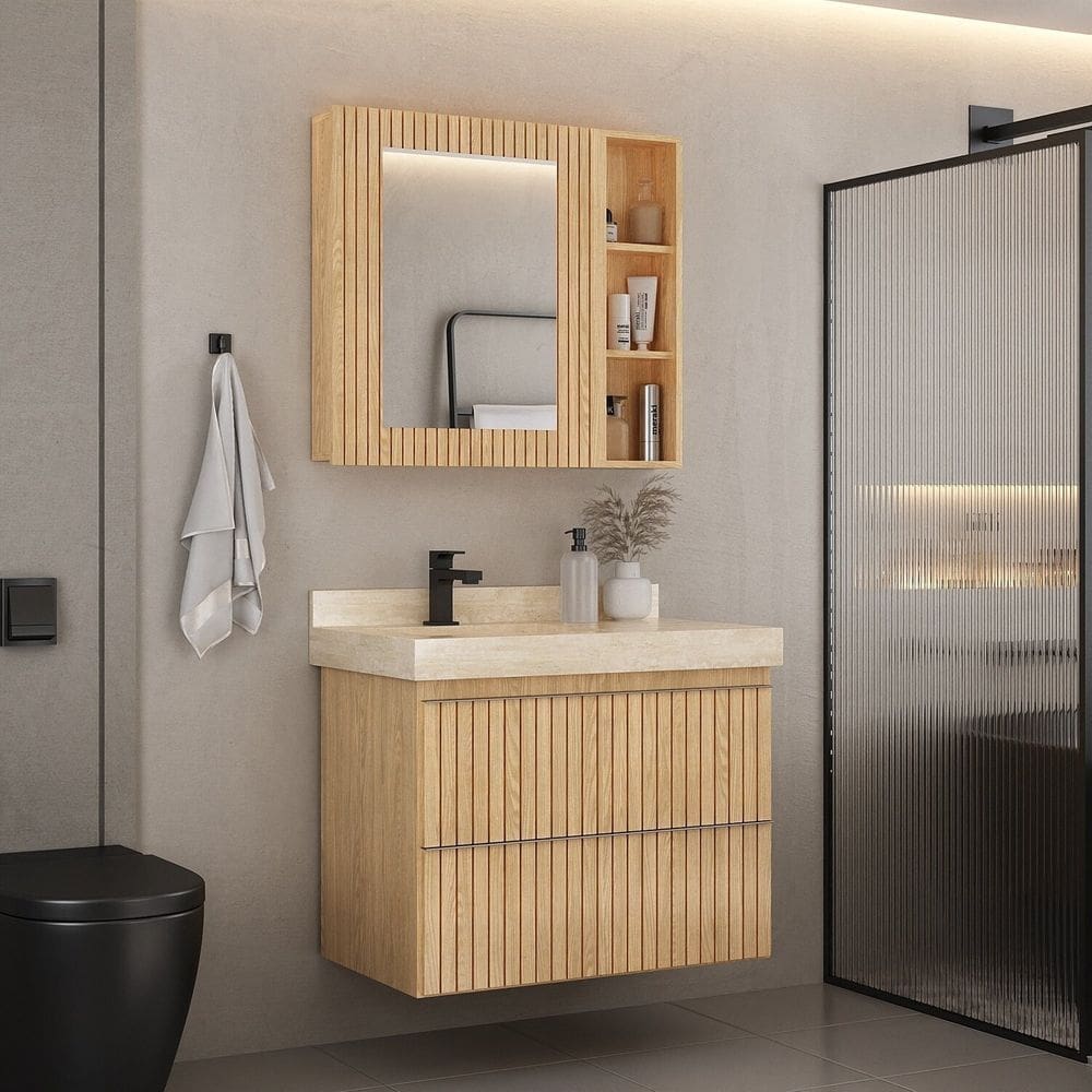 Gabinete para Banheiro Suspenso Ripy 80cm sem Lavatório Wood