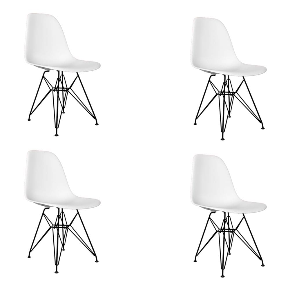 Kit 4 Cadeiras Jantar Assento Branco Eiffel Eames Base Ferro Preto
