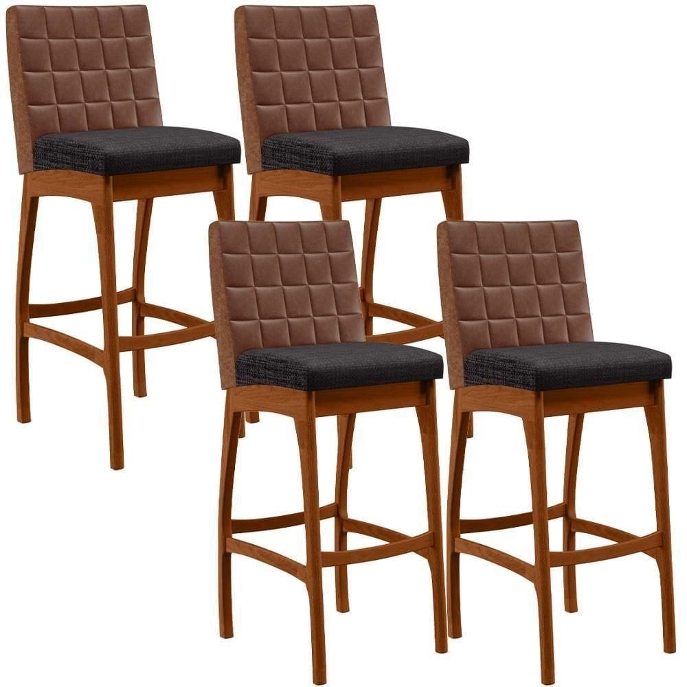 Kit 04 Banquetas Altas Mila Marrom Linho Chumbo