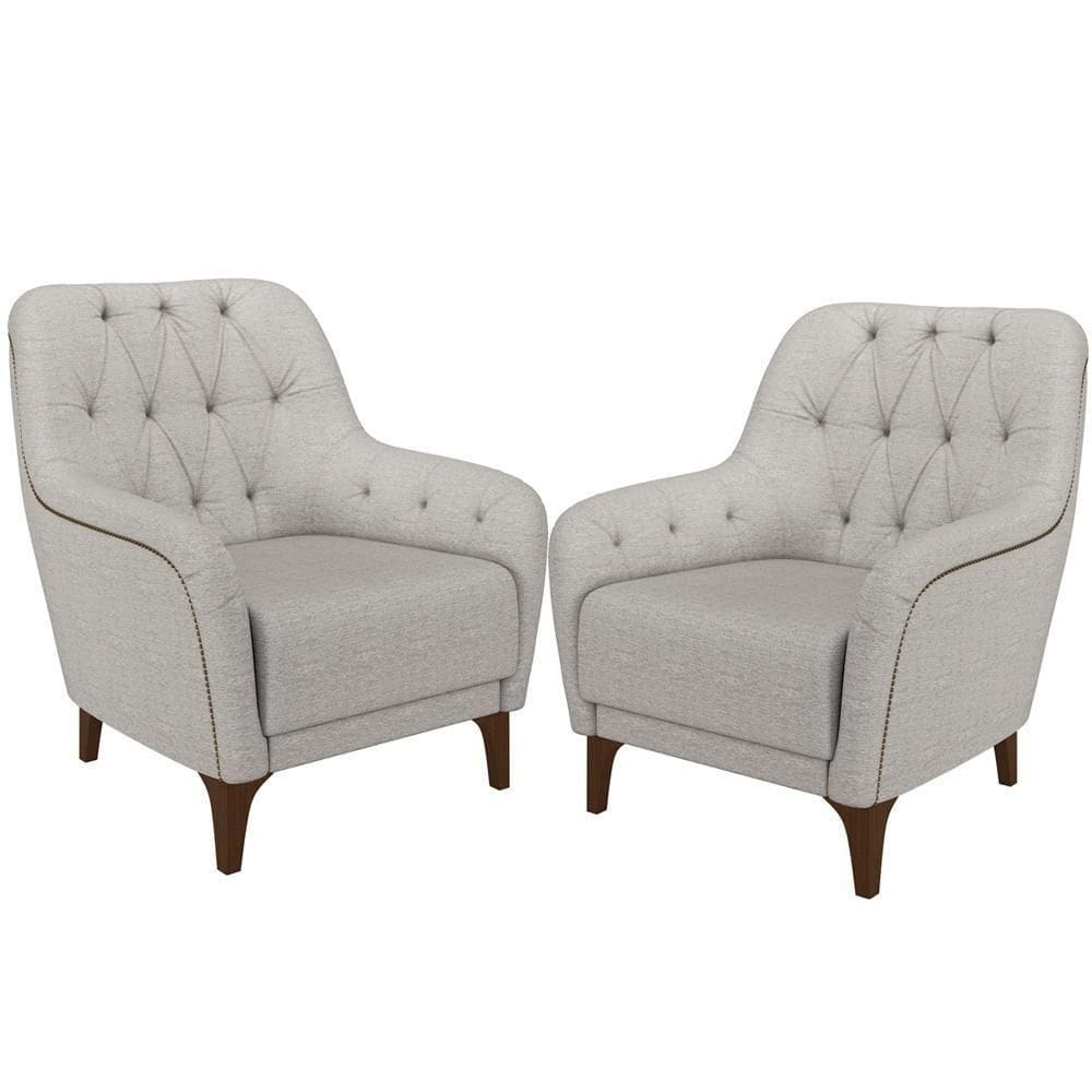 Kit 02 Poltronas Com Tachas Base Fixa Blenda M03 Cinza