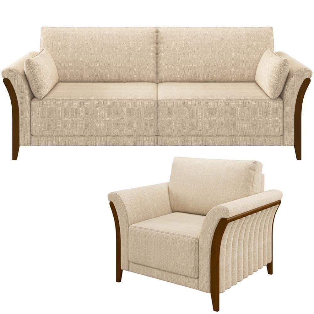 Kit Sofá 3 Lugares 222 Com Poltrona M03 Linho Bege