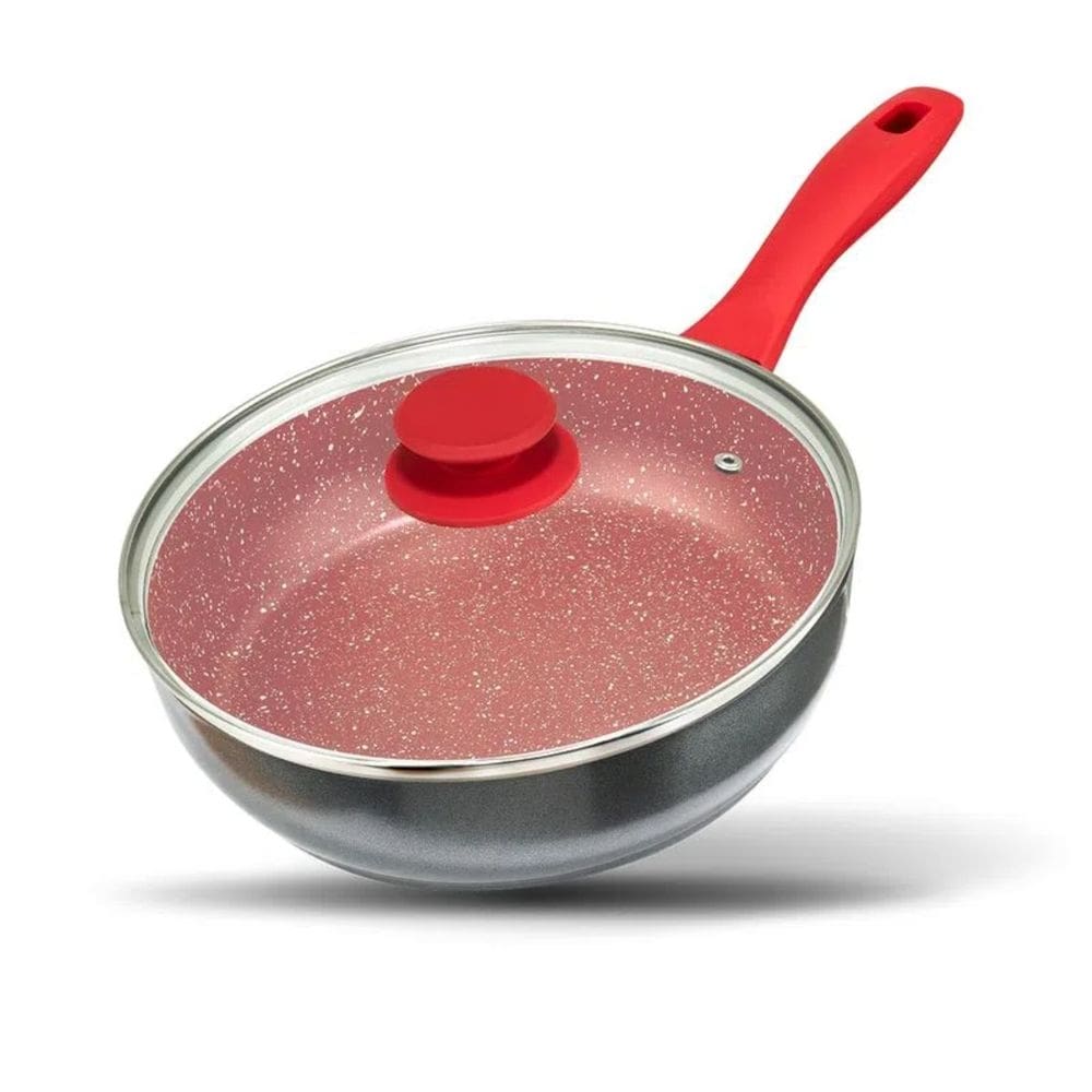 Panela com Revestimento Redstone Antiaderente para Cozinha Tampa de Vidro Philco Vermelha 2,7 litros