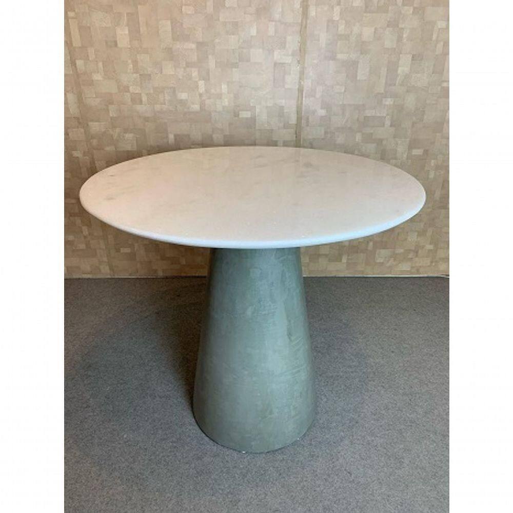 Mesa De Jantar Cone Cimento Queimado 100 Cm Tampo Mármore Branco Extra Cor Branco