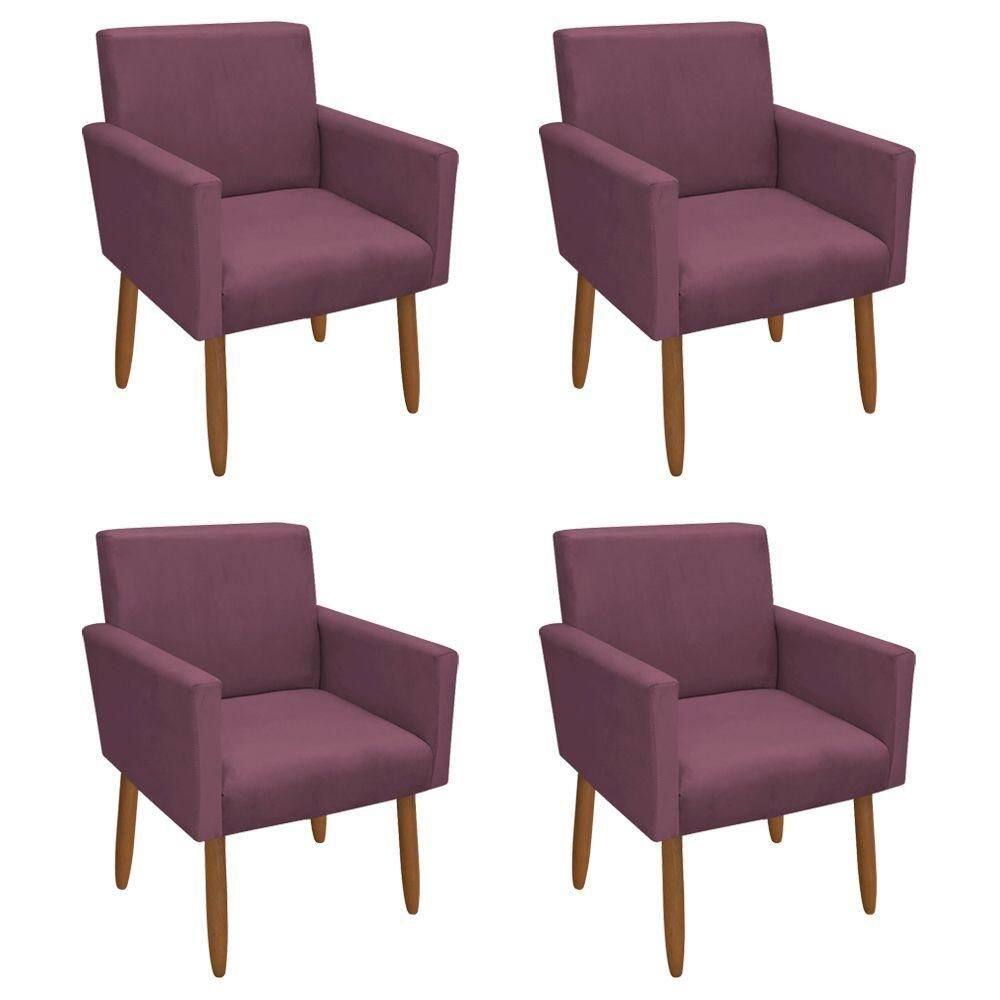 Kit 4 Poltronas Decorativa Nina Veludo Lilas