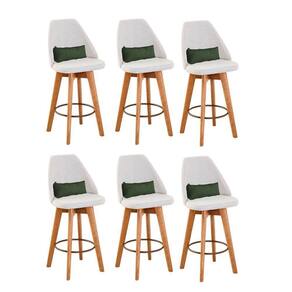 Kit 06 Banquetas Bege Claro E Almofada Suede Verde Musgo