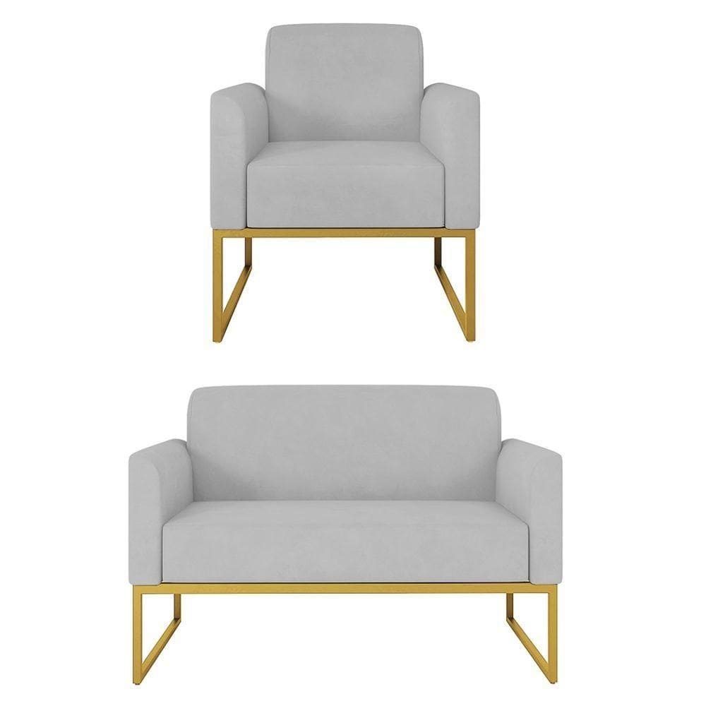 Kit Namoradeira E 1 Poltrona Dourada S10 Suede Cinza
