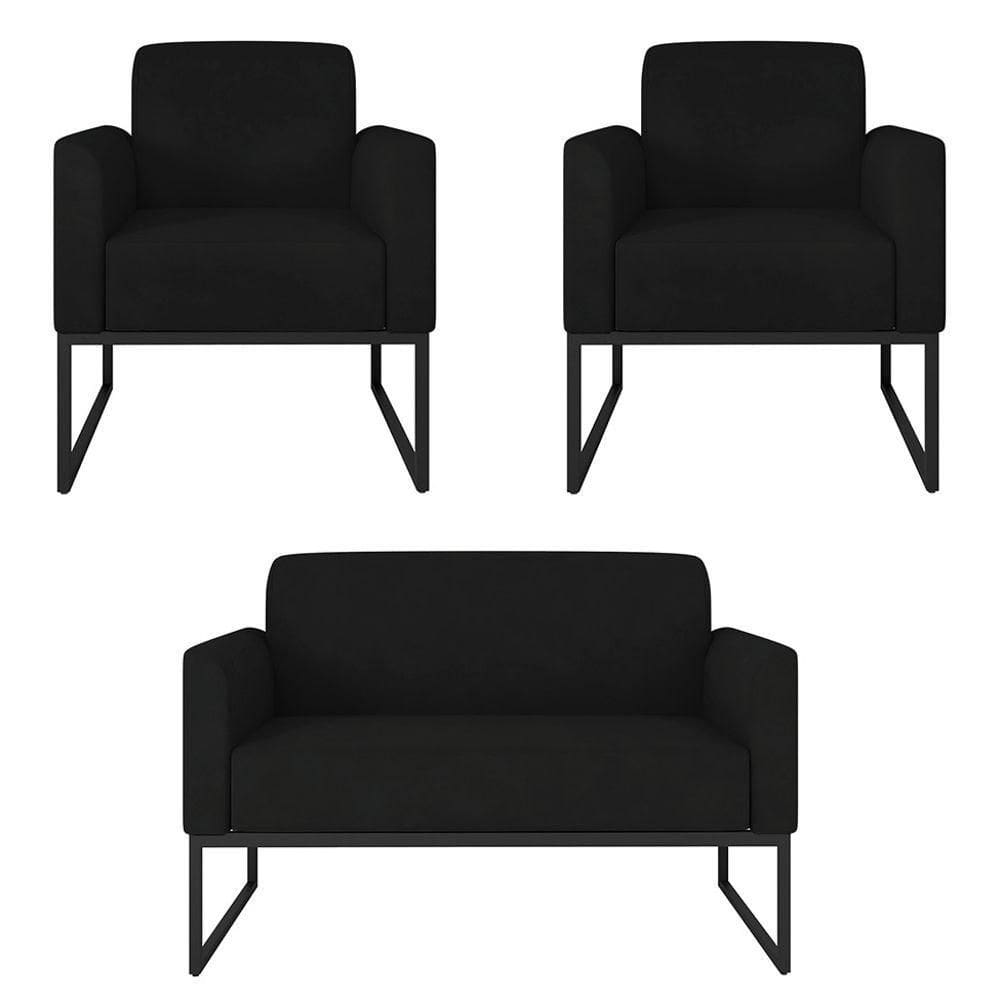 Kit Namoradeira E 2 Poltronas Preta Suede Preto