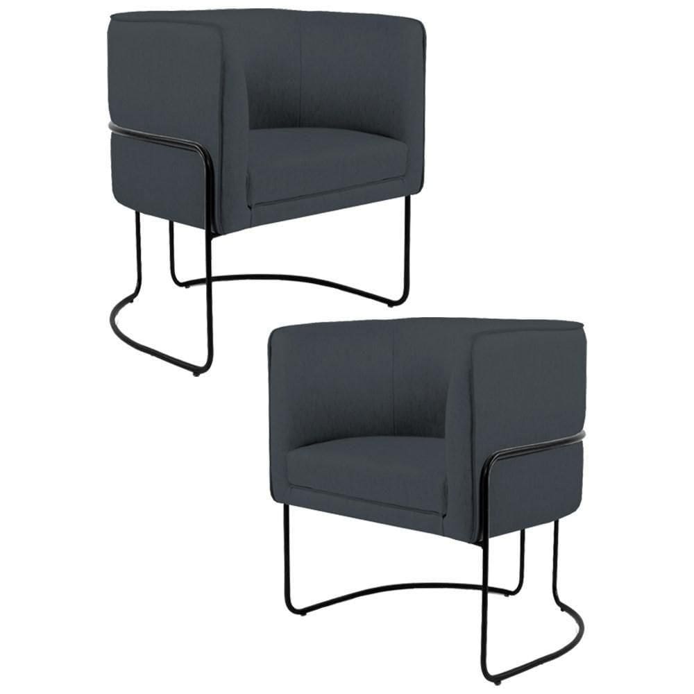 Kit 2 Poltronas Base Aço Betina B-317 Veludo Cinza