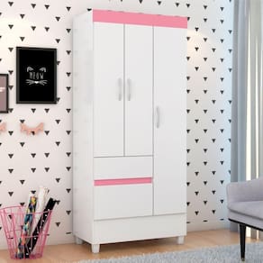 Roupeiro 3 Portas Smith Branco Rosa