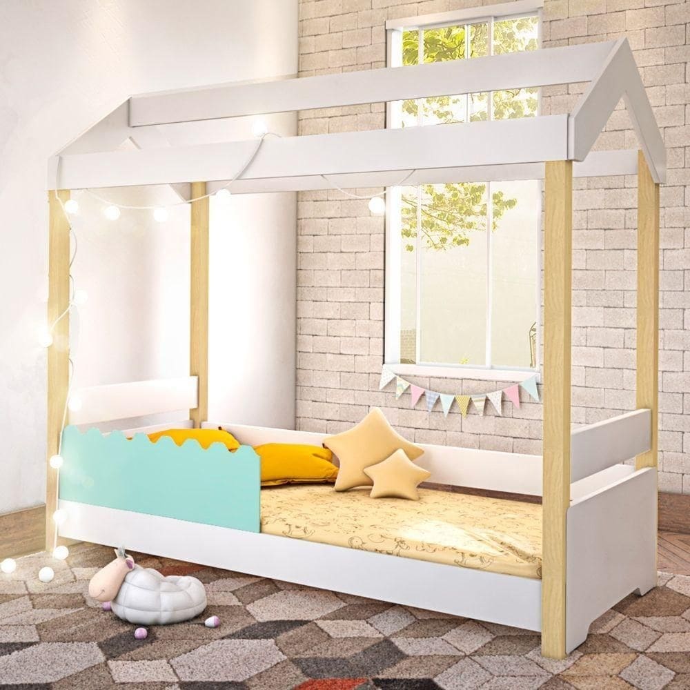 Cama De Solteiro Poppy Branco/menta Com Colchão E Led