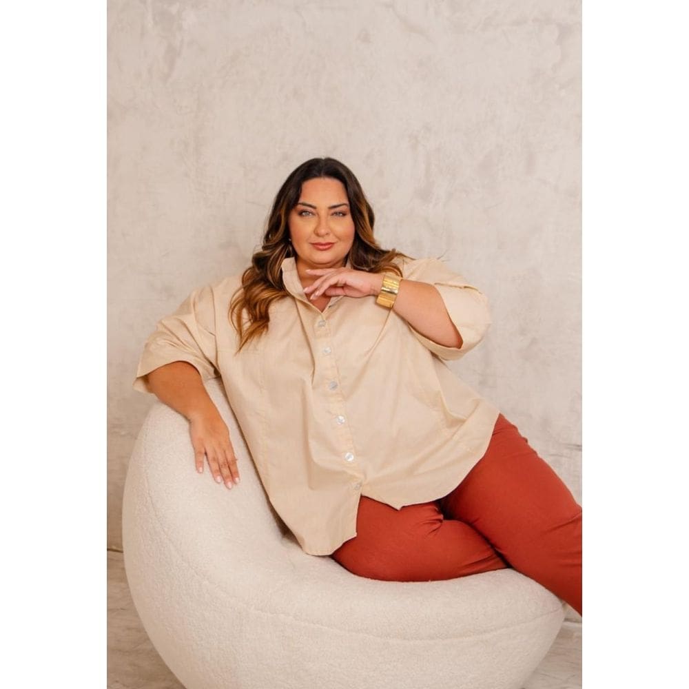 Camisa Feminina Plus Size Oversized Tricoline